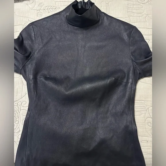 The Row Black Lambskin Leather High Neck Back Zip Top – Size S - Picture 3 of 10